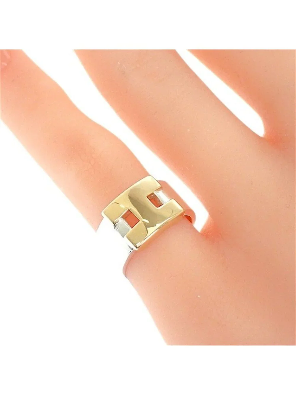 Hermes Newhela Crest S Rin 49 Full 18K Yellow Gold 925 Sterling Silver and Logo